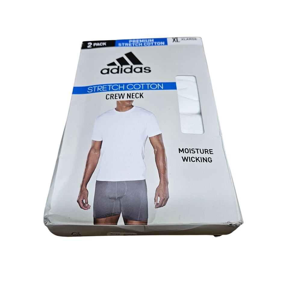 Adidas 2 Pack Crew Neck Stretch Cotton Basic T Shirts White Size XL